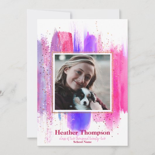 Roze en Paars gekleurd glitter Sparkles Afstuderen Kaart (Voorkant)