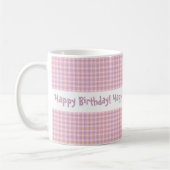 Roze en Paars geplakt design Happy Birthday Koffiemok (Links)