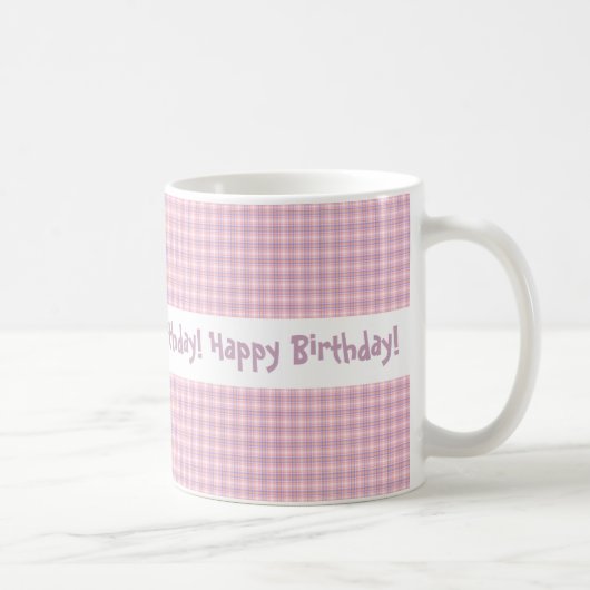 Roze en Paars geplakt design Happy Birthday Koffiemok (Rechts)