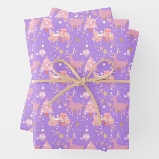 Roze en Paars kerstontwerp Inpakpapier Vel (In situ)