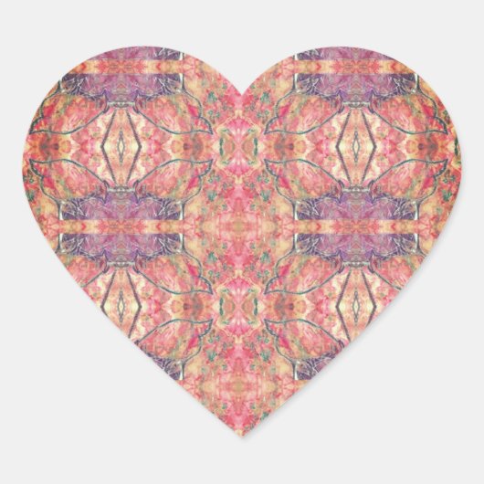 Roze en paars patroon hart sticker (Voorkant)