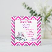 Roze en Paars Roller Schaats Birthday Uitnodiging (Staand voorkant)