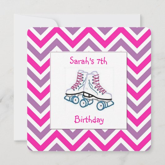 Roze en Paars Roller Schaats Birthday Uitnodiging (Achterkant)