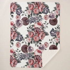 roze en Paars Roos Patroon Sherpa Deken