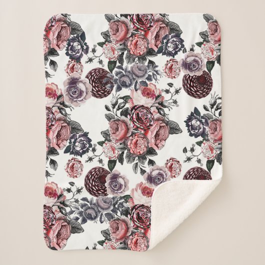 roze en Paars Roos Patroon Sherpa Deken (Voorkant)