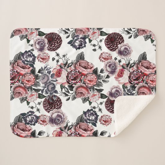  roze en Paars Roos Patroon Sherpa Deken (Voorkant (horizontaal))