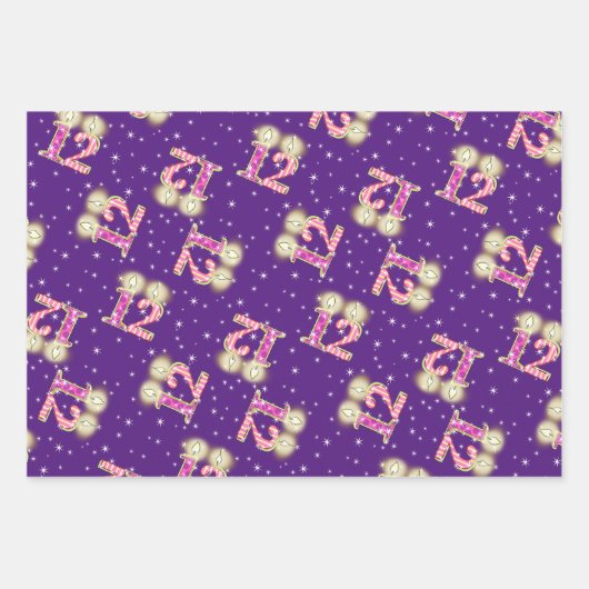 Roze en Paarse 12e verjaardag van het ompakken van Inpakpapier Vel (Voorkant 2)