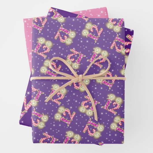 Roze en Paarse 12e verjaardag van het ompakken van Inpakpapier Vel (In situ)