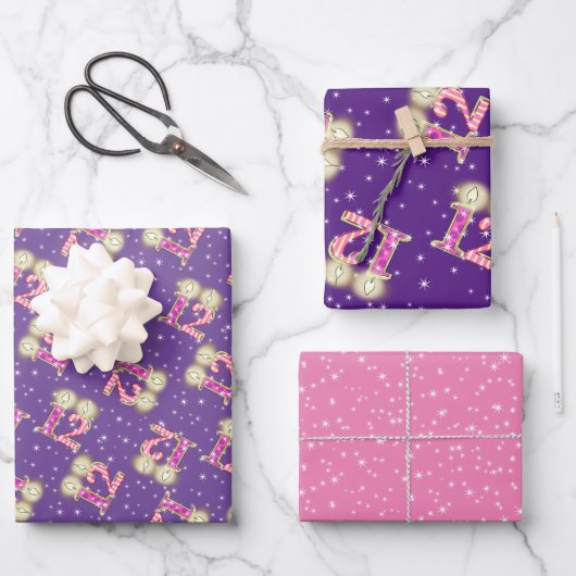 Roze en Paarse 12e verjaardag van het ompakken van Inpakpapier Vel (Voorkant)