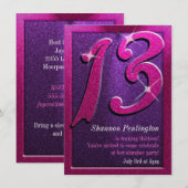 Roze en Paarse 13e verjaardag van uitnodigingen (Voorkant / Achterkant)