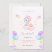 Roze en Paarse 1e verjaardag Kaart (Voorkant)