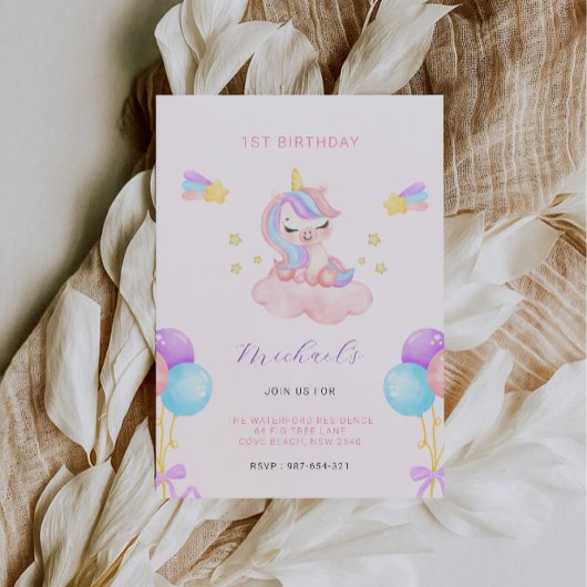 Roze en Paarse 1e verjaardag Kaart