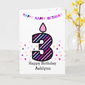 Roze en Paarse 3e Verjaardag Kaart (Gele Bloem)