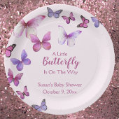 Roze en Paarse A Little Butterfly Baby shower Papieren Bordje