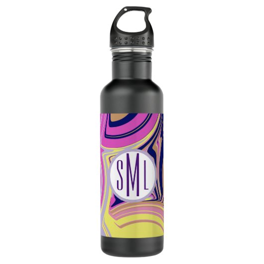Roze en Paarse Abstract Monogram Waterfles (Voorkant)