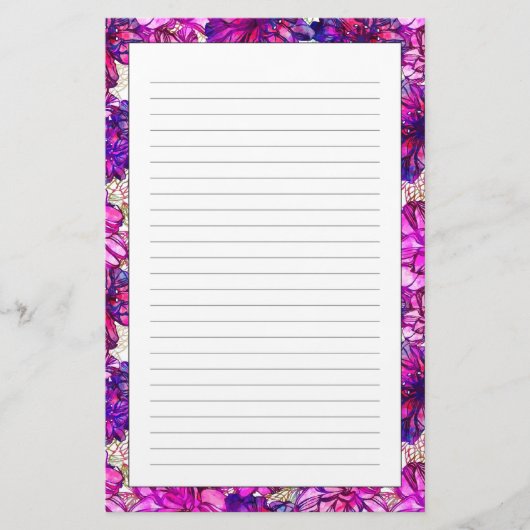 Roze en Paarse Abstracte bloemen Briefpapier (Voorkant)