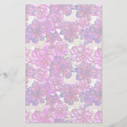 Roze en Paarse Abstracte bloemen Briefpapier (Voorkant)