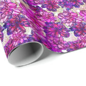 Roze en Paarse Abstracte bloemen Cadeaupapier (Rol Hoek)