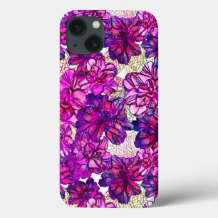 Roze en Paarse Abstracte bloemen iPhone 13 Hoesje