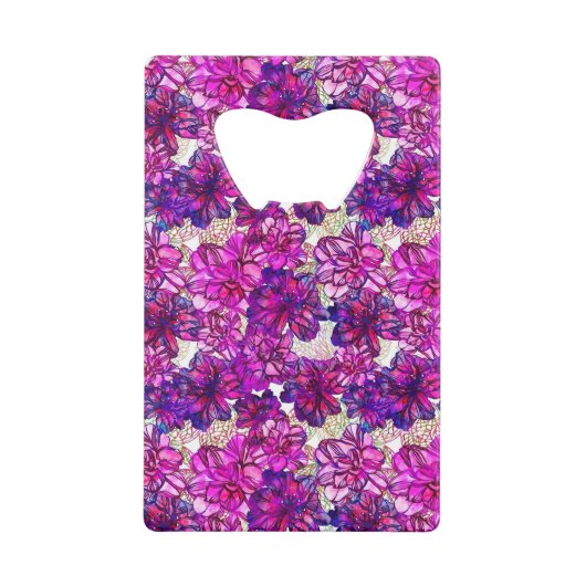 Roze en Paarse Abstracte bloemen Creditkaart Flessenopener (Voorkant)