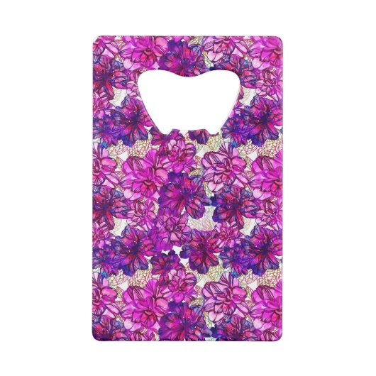 Roze en Paarse Abstracte bloemen Creditkaart Flessenopener (Achterkant)