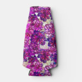 Roze en Paarse Abstracte bloemen Flesjeskoeler (Voorkant)