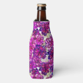Roze en Paarse Abstracte bloemen Flesjeskoeler (Fles Voorkant)