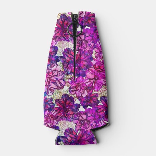 Roze en Paarse Abstracte bloemen Flesjeskoeler (Achterkant)