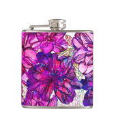 Roze en Paarse Abstracte bloemen Heupfles (Voorkant)