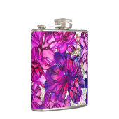 Roze en Paarse Abstracte bloemen Heupfles (Rechts)