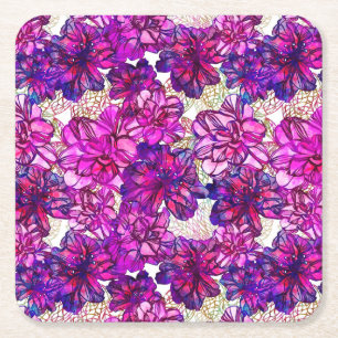 Roze en Paarse Abstracte bloemen Kartonnen Onderzetters