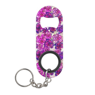Roze en Paarse Abstracte bloemen Mini Flessenopener