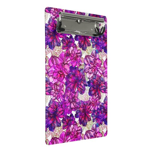 Roze en Paarse Abstracte bloemen Mini Klembord (Schuin)