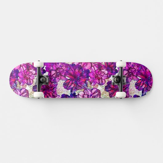 Roze en Paarse Abstracte bloemen Persoonlijk Skateboard (Horizontaal)