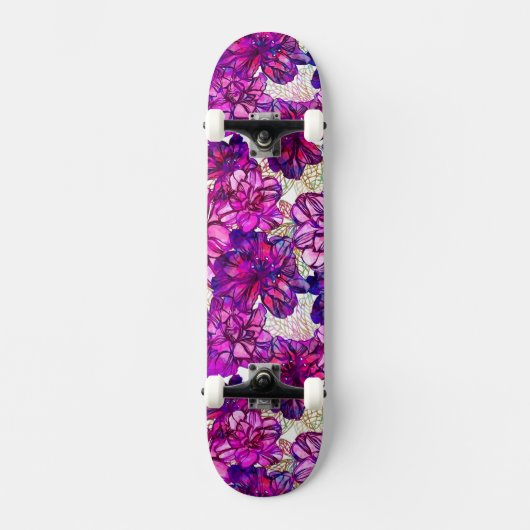 Roze en Paarse Abstracte bloemen Persoonlijk Skateboard (Voorkant)
