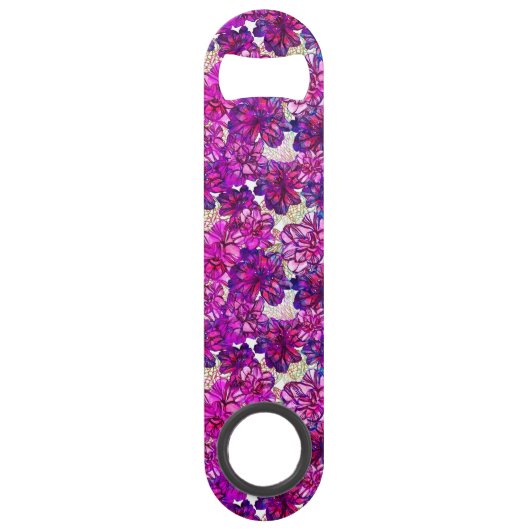 Roze en Paarse Abstracte bloemen Speed Flessenopener (Voorkant)