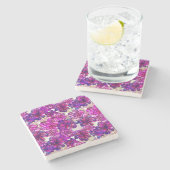 Roze en Paarse Abstracte bloemen Stenen Onderzetter (Zijkant)