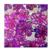 Roze en Paarse Abstracte bloemen Tegeltje (Voorkant)