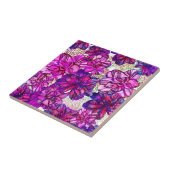 Roze en Paarse Abstracte bloemen Tegeltje (Zijkant)