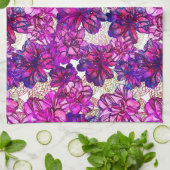 Roze en Paarse Abstracte bloemen Theedoek (Gevouwen)