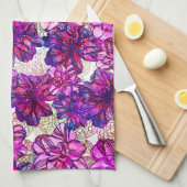 Roze en Paarse Abstracte bloemen Theedoek (Quarter Fold)