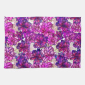 Roze en Paarse Abstracte bloemen Theedoek (Horizontaal)