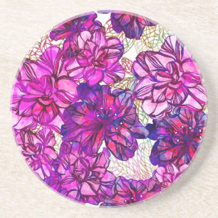 Roze en Paarse Abstracte bloemen Zandsteen Onderzetter