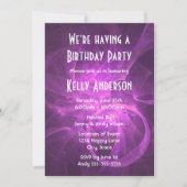 Roze en Paarse Abstracte fractal Birthday Party Kaart (Voorkant)