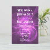 Roze en Paarse Abstracte fractal Birthday Party Kaart (Staand voorkant)