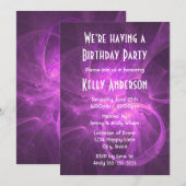 Roze en Paarse Abstracte fractal Birthday Party Kaart (Voorkant / Achterkant)