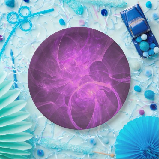 Roze en Paarse Abstracte fractal met cirkels Papieren Bordje (Feest)