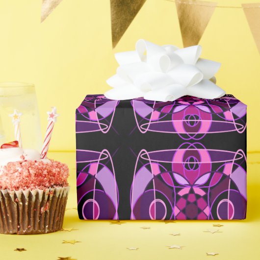 Roze en paarse abstracte mozaïek tegel cadeaupapier (Verjaardagsfeest)