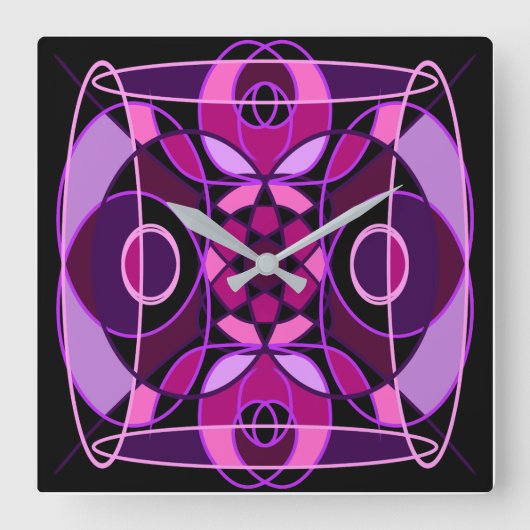 Roze en paarse abstracte mozaïek tegel vierkante klok (Voorkant)