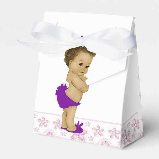 Roze en Paarse Afro-Amerikaanse Baby Girl Shower Bedankdoosjes (Voorkant Zijde)
